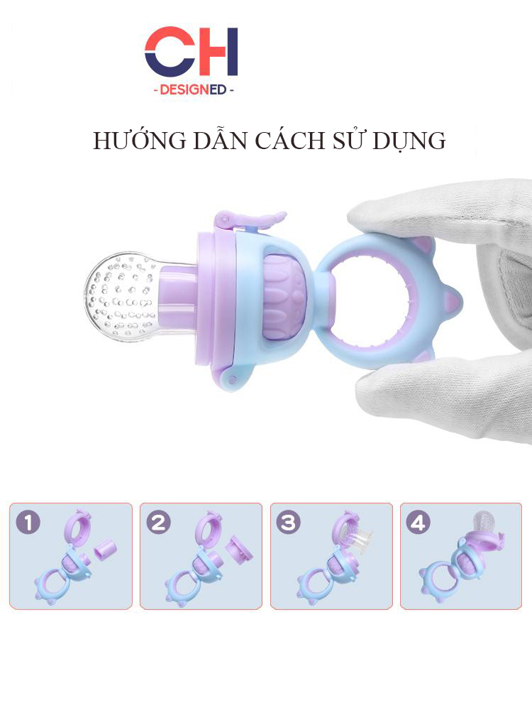 Yếm Ăn Dặm Silicon cao cấp và Combo 2 túi nhai ăn dặm Chống Hóc  Silicone có thể điều chỉnh xoay ép thức ăn cho bé có nắp đậy