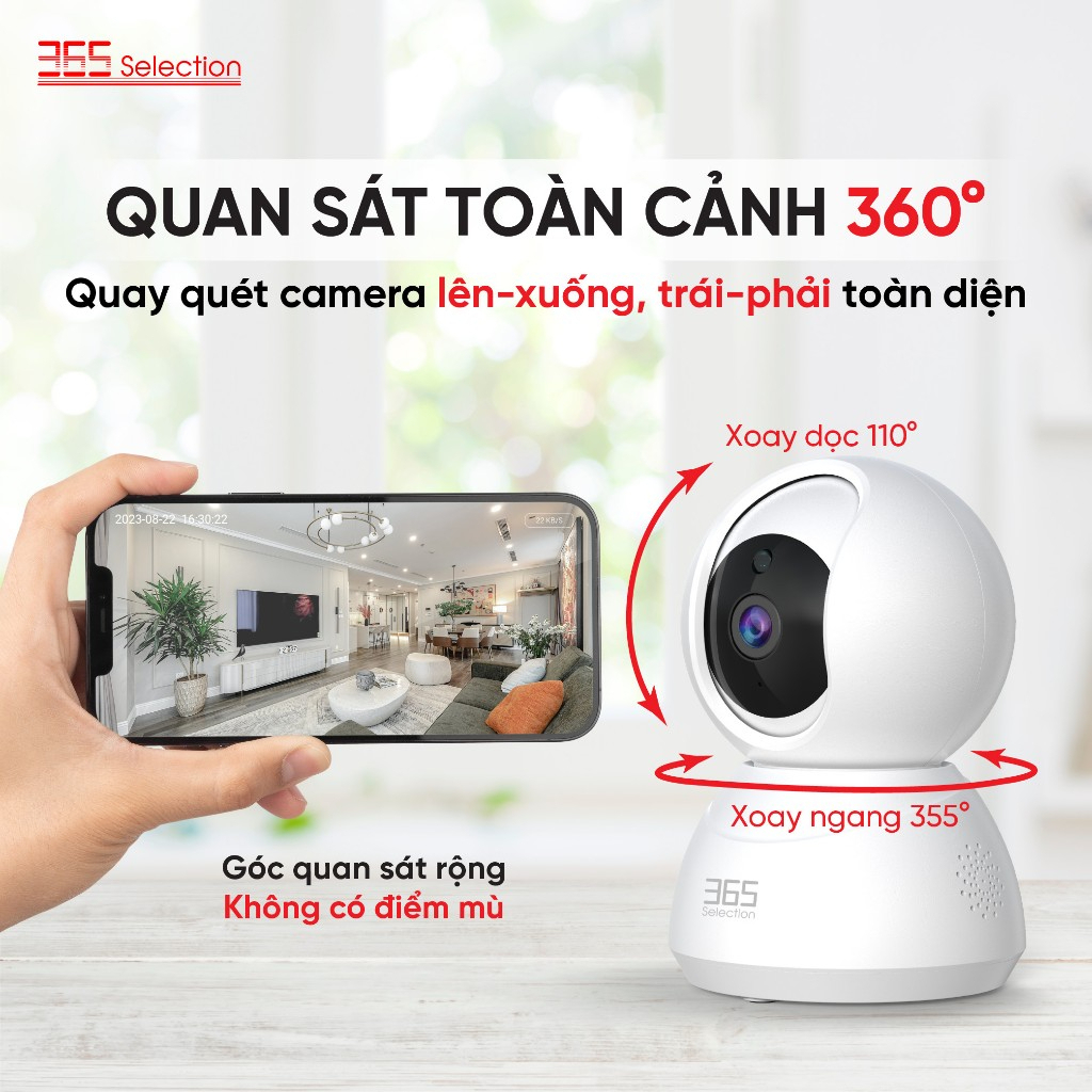 Camera trong nhà Tuya 365 Selection C1 - Quay quét 360, Đàm thoại 2 chiều, Phát hiện chuyển động - Hàng chính hãng