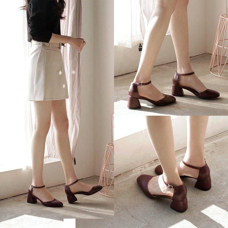 Giày cao gót mũi tròn màu trơn thời trang dành cho nữ