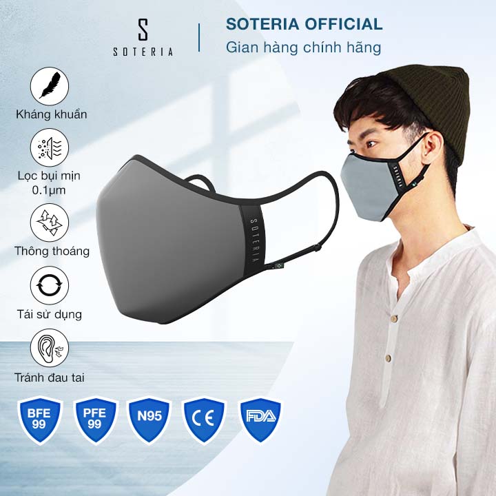 Khẩu trang thời trang Soteria Ultimate Grey ST194 - N95 lọc 99% bụi mịn 0.1 micro