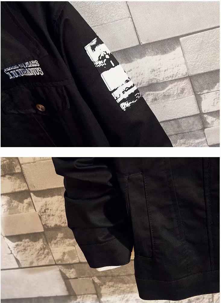 Áo khoác Jeans Nam đen đắp vai vải jeans Trơn