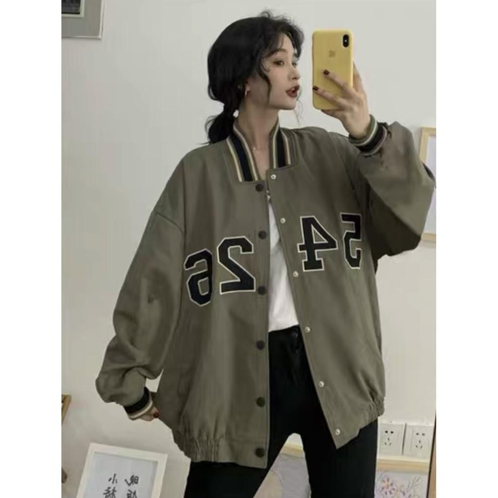 Áo khoác bomber bóng chày nữ 5426 dáng rộng unisex