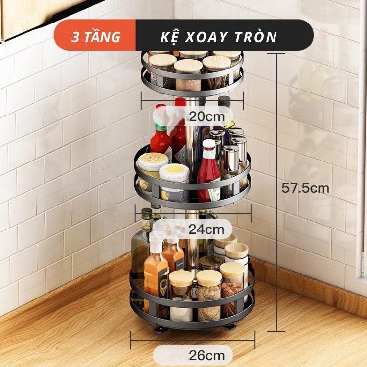 Kệ Đựng Gia Vị xoay 360 Độ 2 Tầng, 3 Tầng, Kệ Để Đồ Nhà Bếp Thông Minh