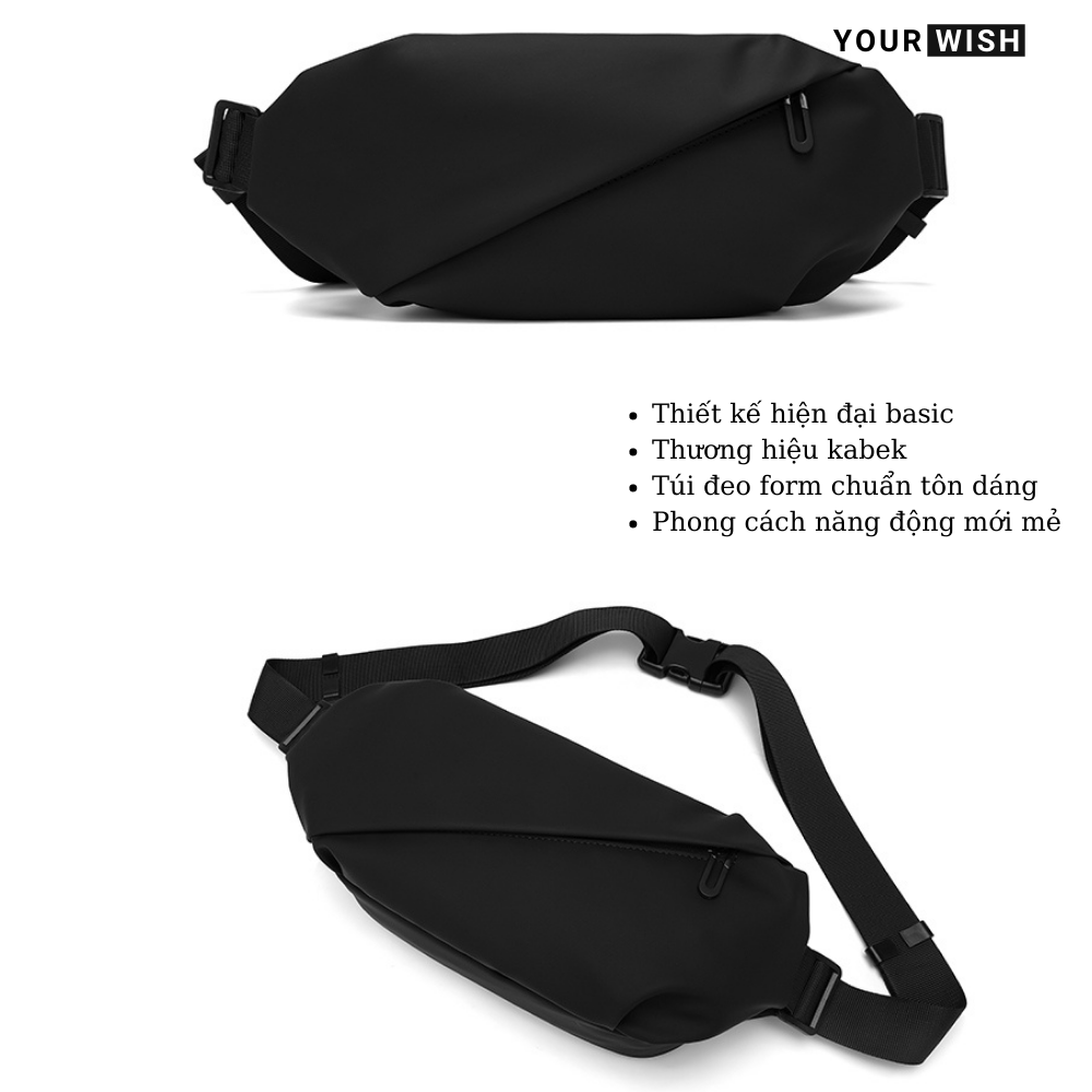 Túi đeo chéo nam túi bao tử đeo ngực vai bụng thời trang cao cấp Yourwish TD43 thiết kế chống nước vải đen trơn mịn cao cấp chống thấm không nhăn xù / túi basic phong cách đơn giản hiện đại