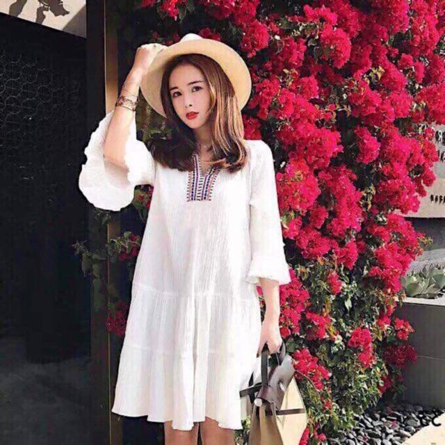 ĐẦM BABYDOLL Đầm váy trắng tay loa freesize dưới 50kg
