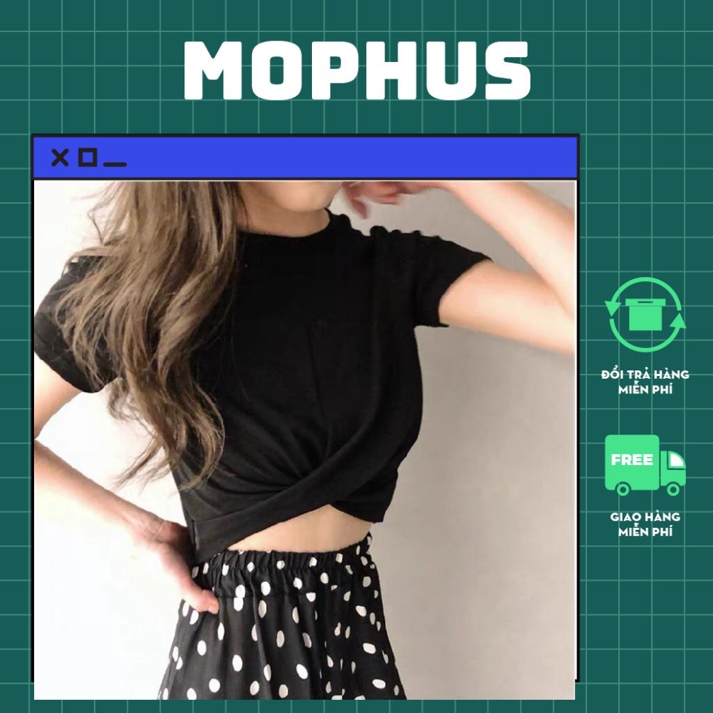Áo croptop nữ xoắn bụng, kiểu crotop vải co dãn cao cấp Mophus MC001