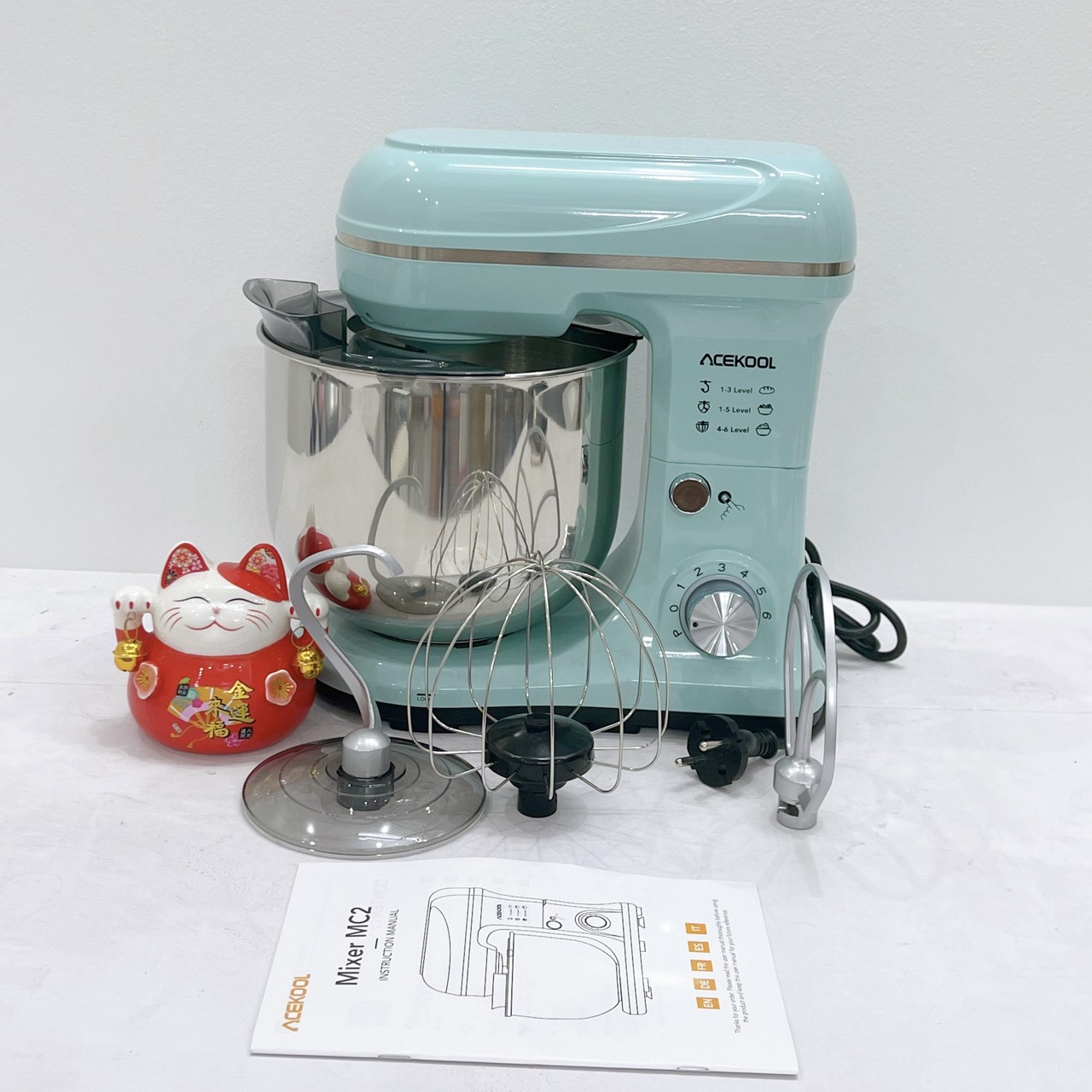 Máy nhào bột ACEKOOL 7L 1400W trộn được 1 kg bột khô làm chả giò đánh trứng làm trà bông- Hàng chính hãng Đức xuất khẩu Anh, Mỹ..