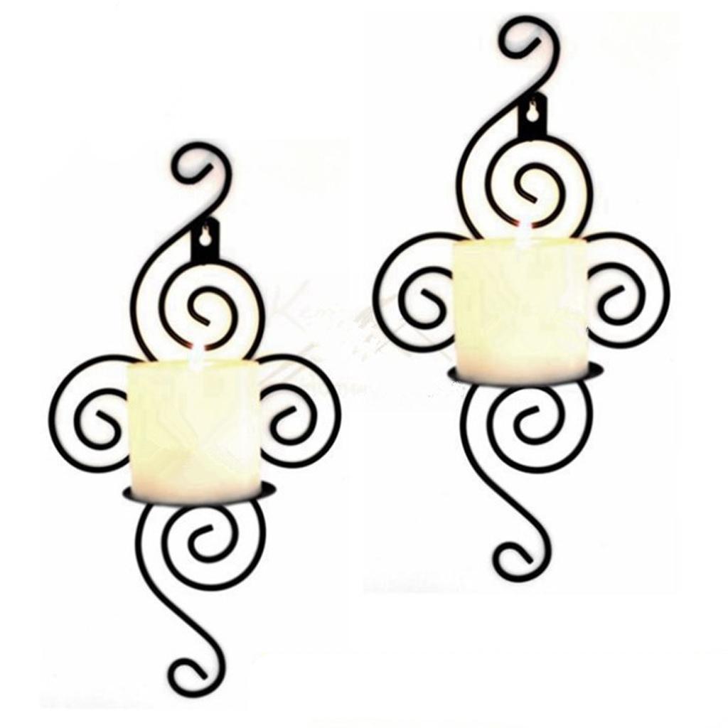 2x Wall-mounted Vintage Iron Tealight Holder Candle Votive Candle Holder Black