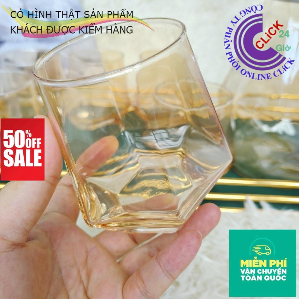 Bộ 6 Cốc Thủy Tinh Lục Giác Đáy Siêu Dầy Cường Lực, Trong Suốt, Lấp Lánh - Hàng Cao Cấp Sang Trọng