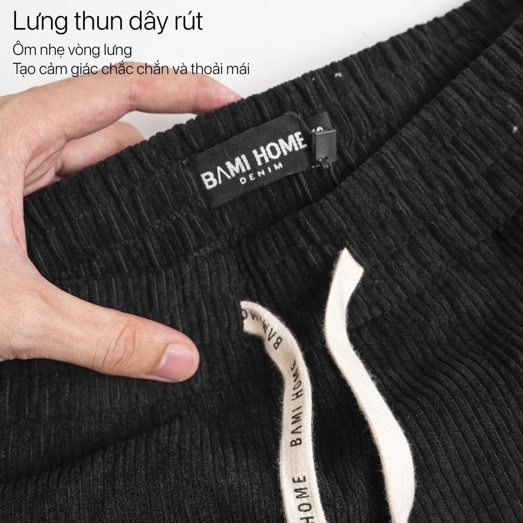 Quần short đùi unisex BAMI HOME vải nhung gân, lưng thun thoát mát trẻ trung QS- 20