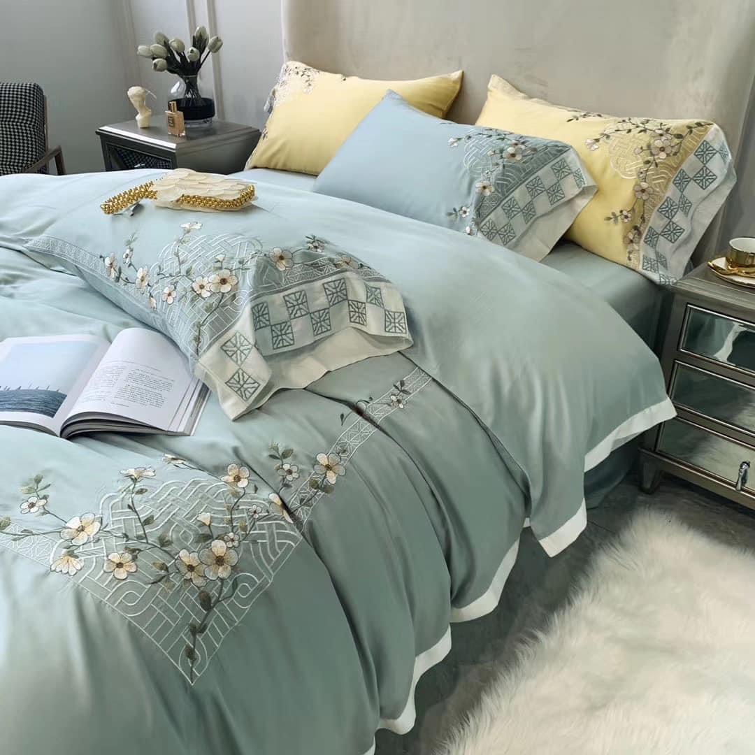 Bộ Chăn Ga Gối Đệm 5 Món Chăn Phao Lụa Tencel Thái Hin Home Bedding Drap Giường Lụa