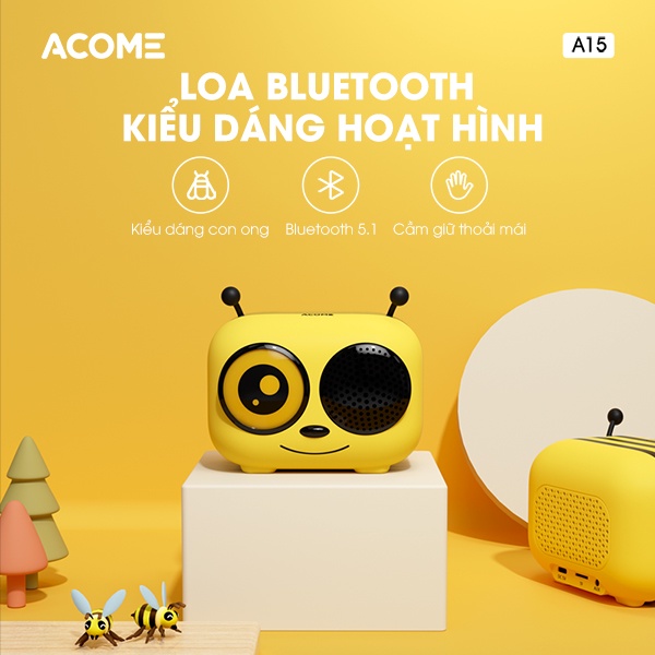 Loa Bluetooth ACOME A15 Công Suất 5W Kết Nối TWS Âm Thanh Rõ Nét Kiểu Dáng Hoạt Hình Trẻ Trung - Hàng Chính Hãng