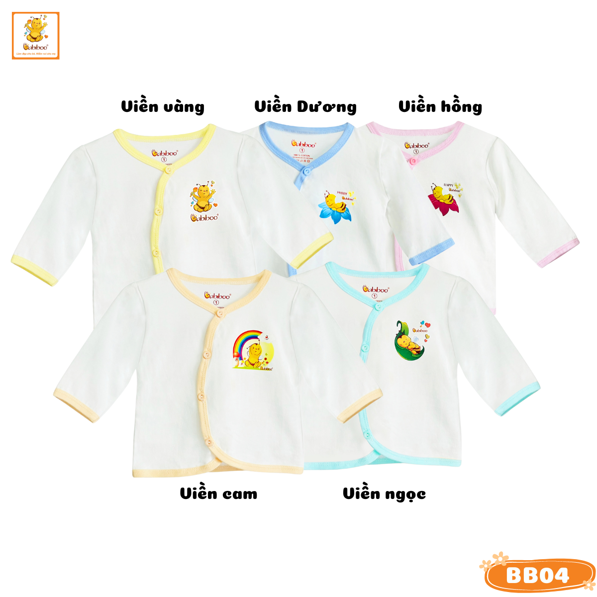 Áo sơ sinh cho bé BABIBOO vải cotton co dãn 2 chiều, mềm mịn, thâm hút mồ hôi BB04