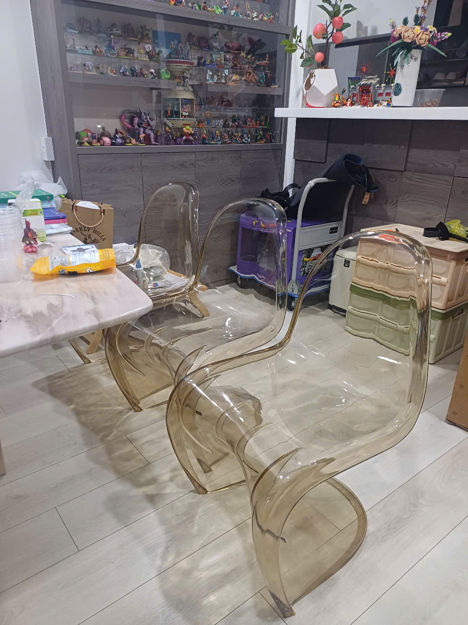 Ghế ngồi cafe trà sữa tựa lưng nhựa trong suốt chân quỳ hiện đại nhập khẩu PANTON-PC - Panton chair creative acrylic