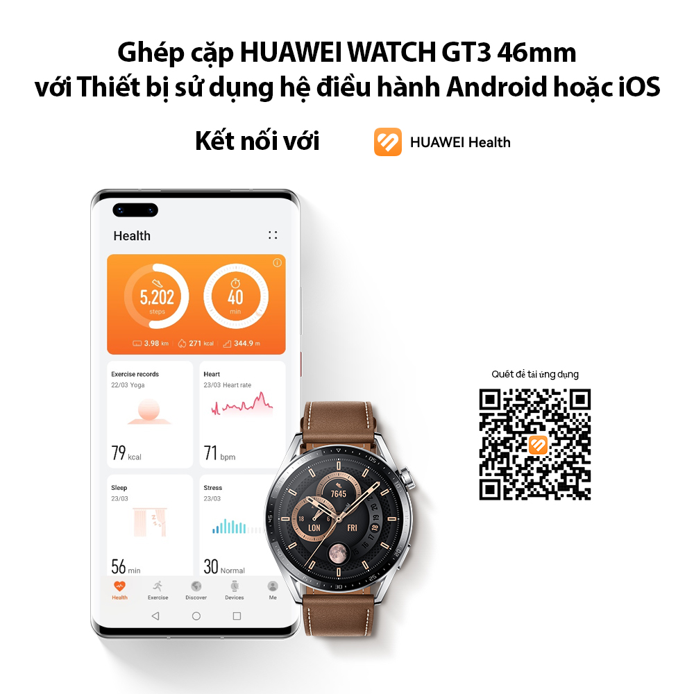 Đồng Hồ Thông Minh HUAWEI WATCH GT 3 46mm | Theo Dõi Spo2 Cả Ngày | Huấn Luyện Viên Chạy Bộ AI | Thời Lượng Sử Dụng Pin Dài | Hàng Chính Hãng