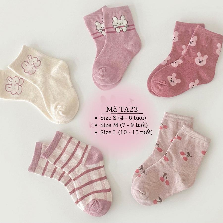 Tất cho bé gái 4 - 12 tuổi màu hồng thun co giãn thoáng khí vớ cổ cao dài cute dễ thương phù hợp trẻ em học sinh nữ TA23