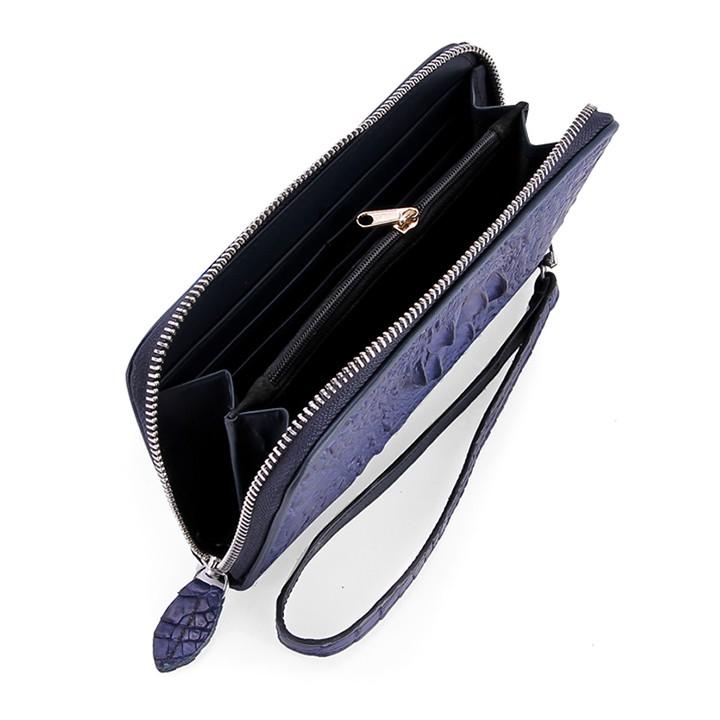 HC3717 - Ví nữ Huy Hoàng da cá sấu 1 khóa nguyên con màu xanh đậm