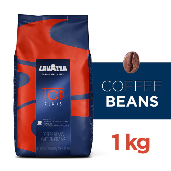 Cà phê hạt Lavazza Espresso Top Class Coffee Beans [Made in Italy] - 1kg - 50% Robusta và 50% Arabica , hương vị chocolate, quế.