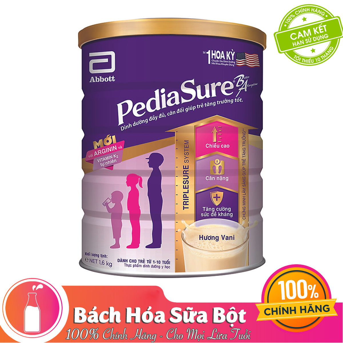 Sữa bột Abbott Pediasure 1.6kg cho trẻ từ 1-10 tuổi