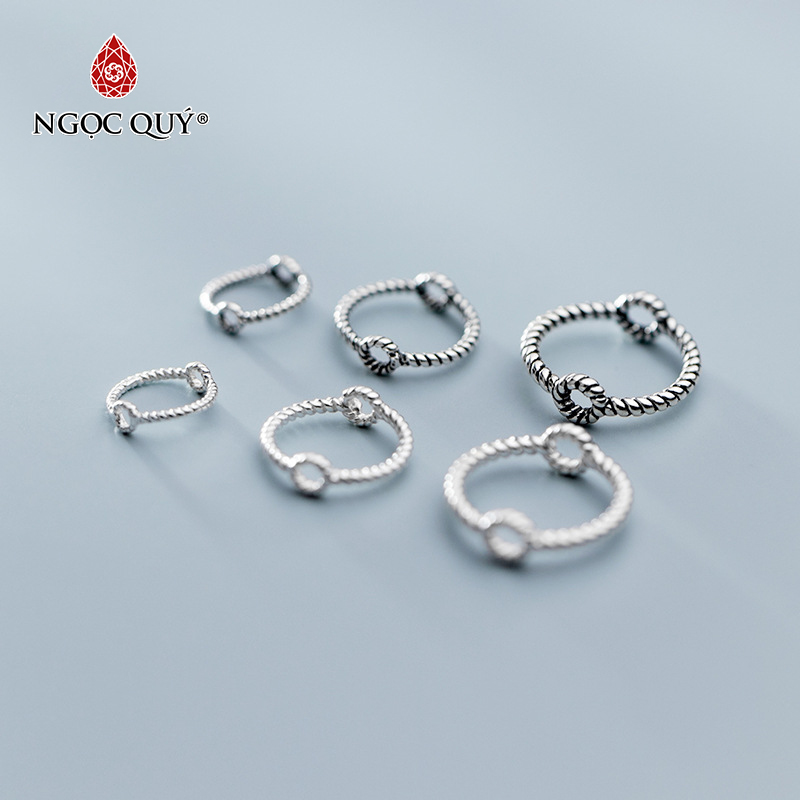 Charm bạc trắng tròn xoắn lồng hạt xỏ ngang - Ngọc Quý Gemstones