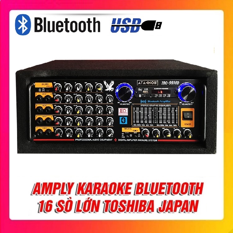 Amply Bluetooth Karaoke ATANNOII PRO-9800D - Tích Hợp Lọc Xì - 16 Sò lớn - 8 cổng Micro - Hàng chính hãng