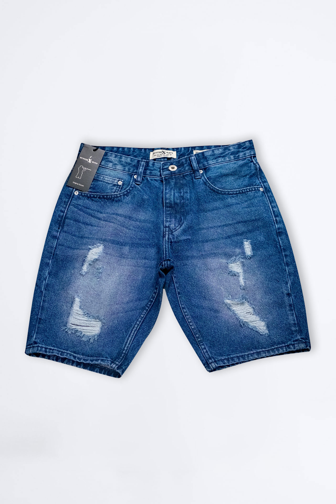 Quần jeans ngắn nam form slimfit cotton xanh rách - Hunter X-Rays S52