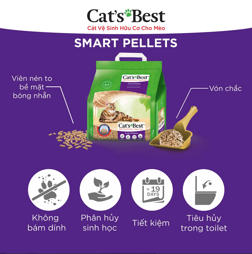 Cát Vệ Sinh Hữu Cơ Vón Cục Cho Mèo Lông Dài Smart Pellets Cat's Best CBSP05L