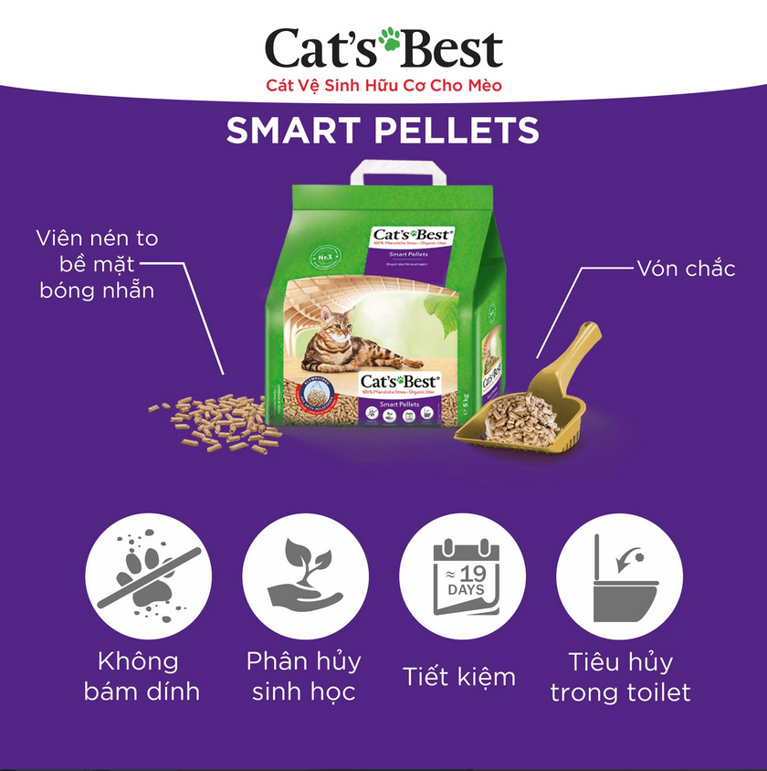 Cát Vệ Sinh Hữu Cơ Vón Cục Cho Mèo Lông Dài Smart Pellets Cat's Best CBSP05L (2.5kg)