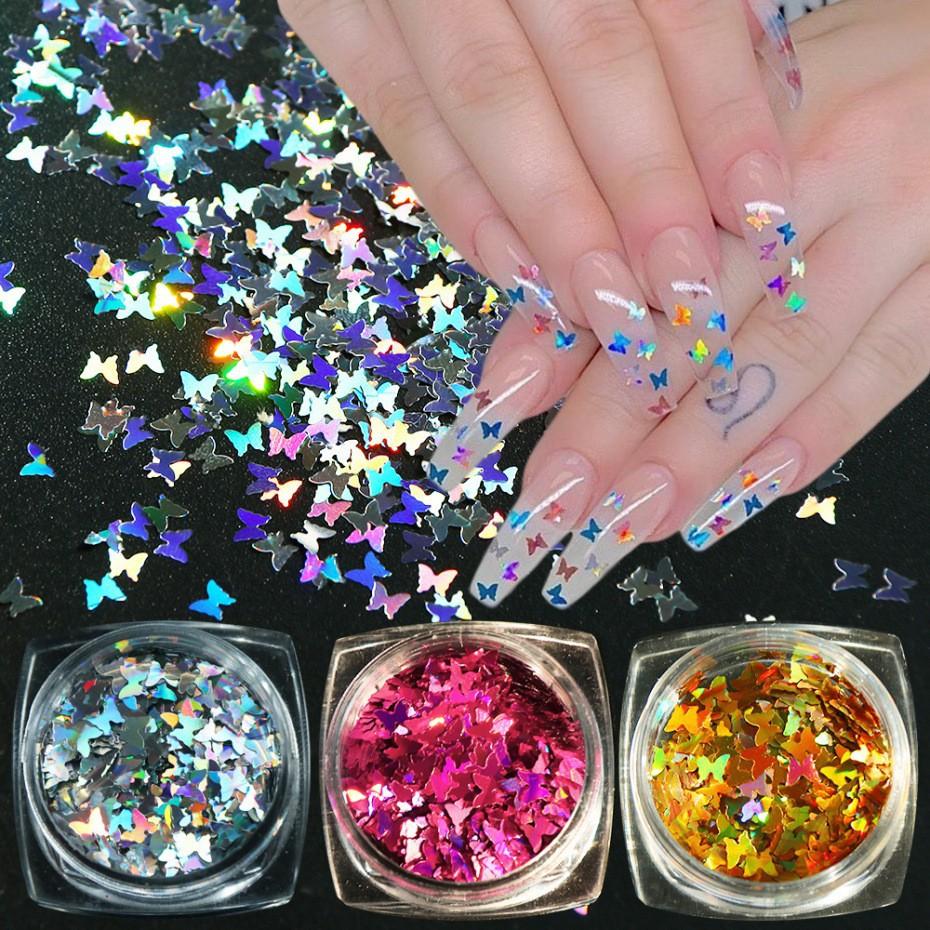 Hủ Bướm Hologram Đính Móng | Vàng Bạc Trắng Đen