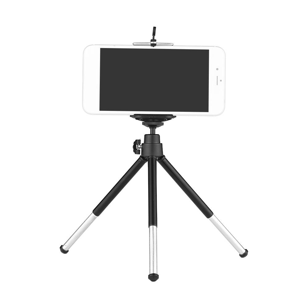 2-Section Extendable Aluminum Alloy Mini Tabletop Tripod + Adjustable Phone Holder with 1/4" Screw Mounts for 5.5-8.5cm
