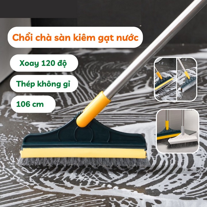 Chổi chà sàn nhà tắm thiết kế đầu gạt nước và đầu chổi xoay 120 độ quét nhà siêu sạch mọi góc bẩn