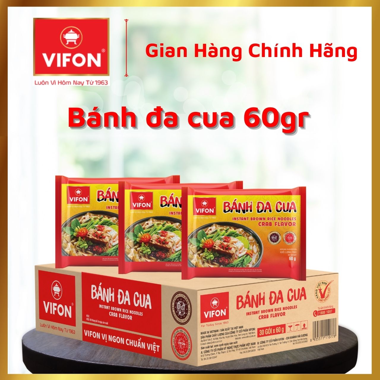 Thùng 30 Bánh Đa Cua VIFON (60g / Gói)