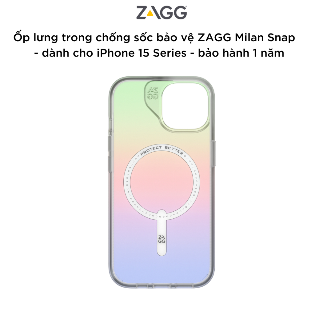 Ốp lưng chống sốc bảo vệ ZAGG Milan Snap cho iPhone 15 Series tương thích sạc không dây, bảo hành 1 năm - hàng chính hãng