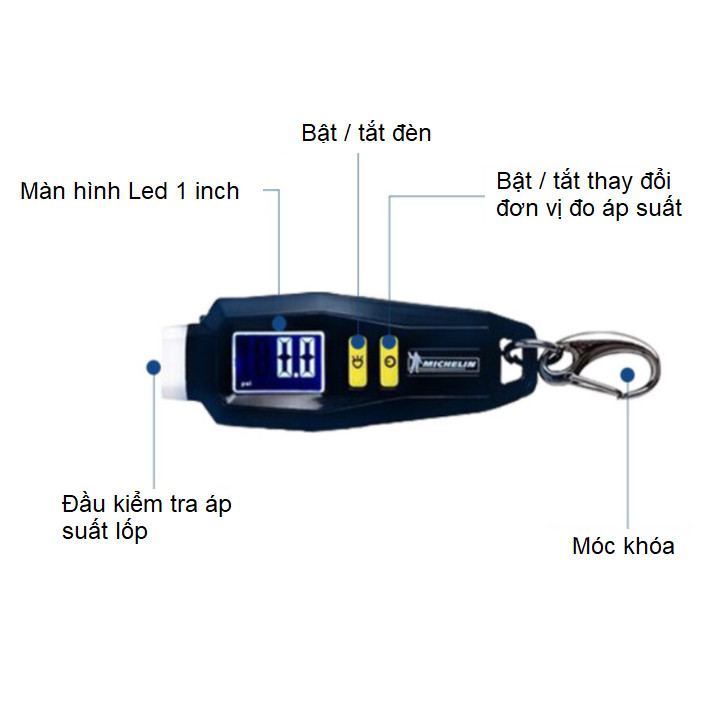 Đồng hồ đo áp suất lốp điện tử Michelin 12290 duy trì áp suất lốp bình thường, giảm hao mòn lốp và kéo dài tuổi thọ lốp - Hàng Nhập Khẩu