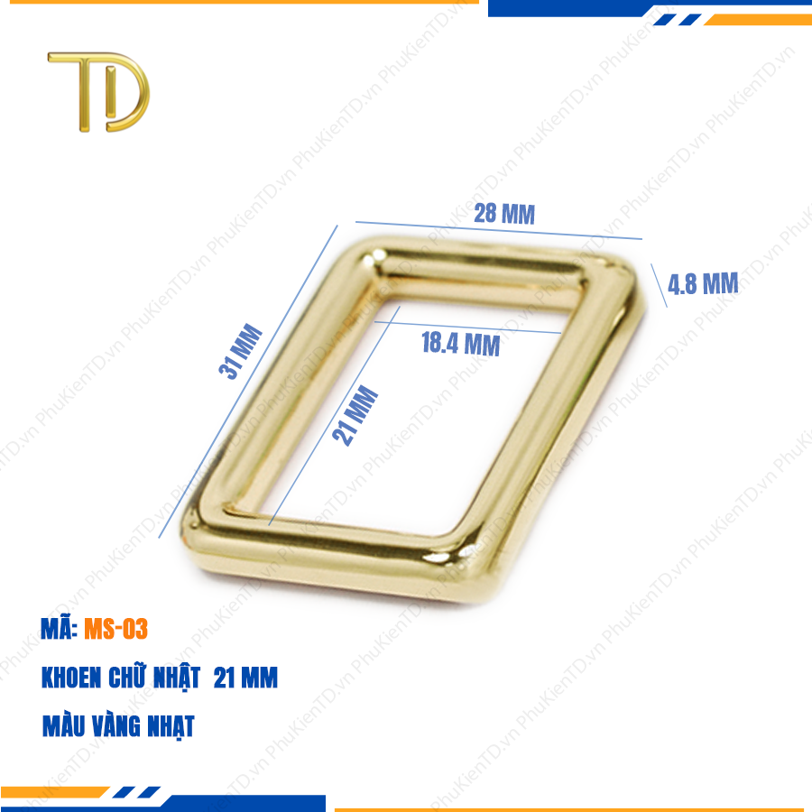 Khoen vuông túi xách, khoen chữ nhật túi xách 21mm cao cấp công nghệ mạ điện độ bền 5-8 năm