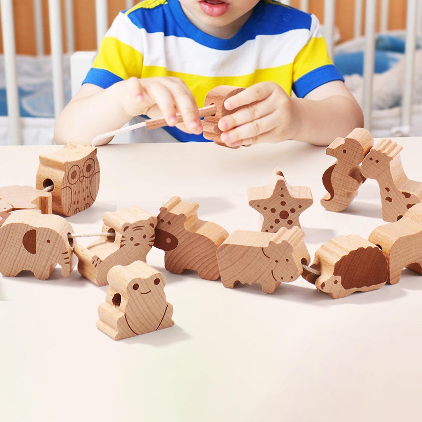 16x Animal Blocks Threading Toy Hand Eye Coordination for Children Toddlers