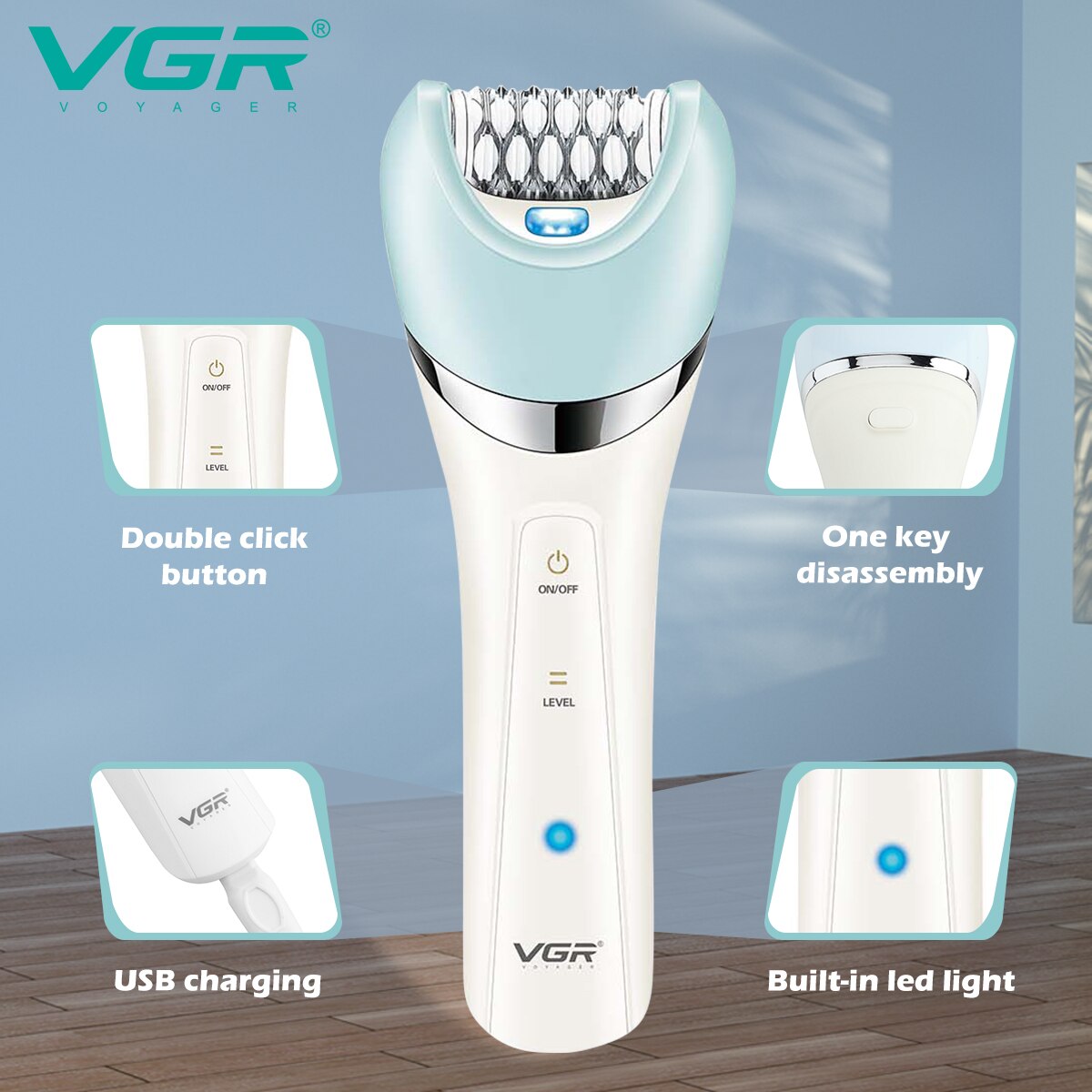 Máy Cạo Lông Điện VGR Voyager V-703 Đa năng 5 Trong 1 Máy Cạo Lông Nữ Chân Thân Tóc Vùng Bikini Massage Mặt