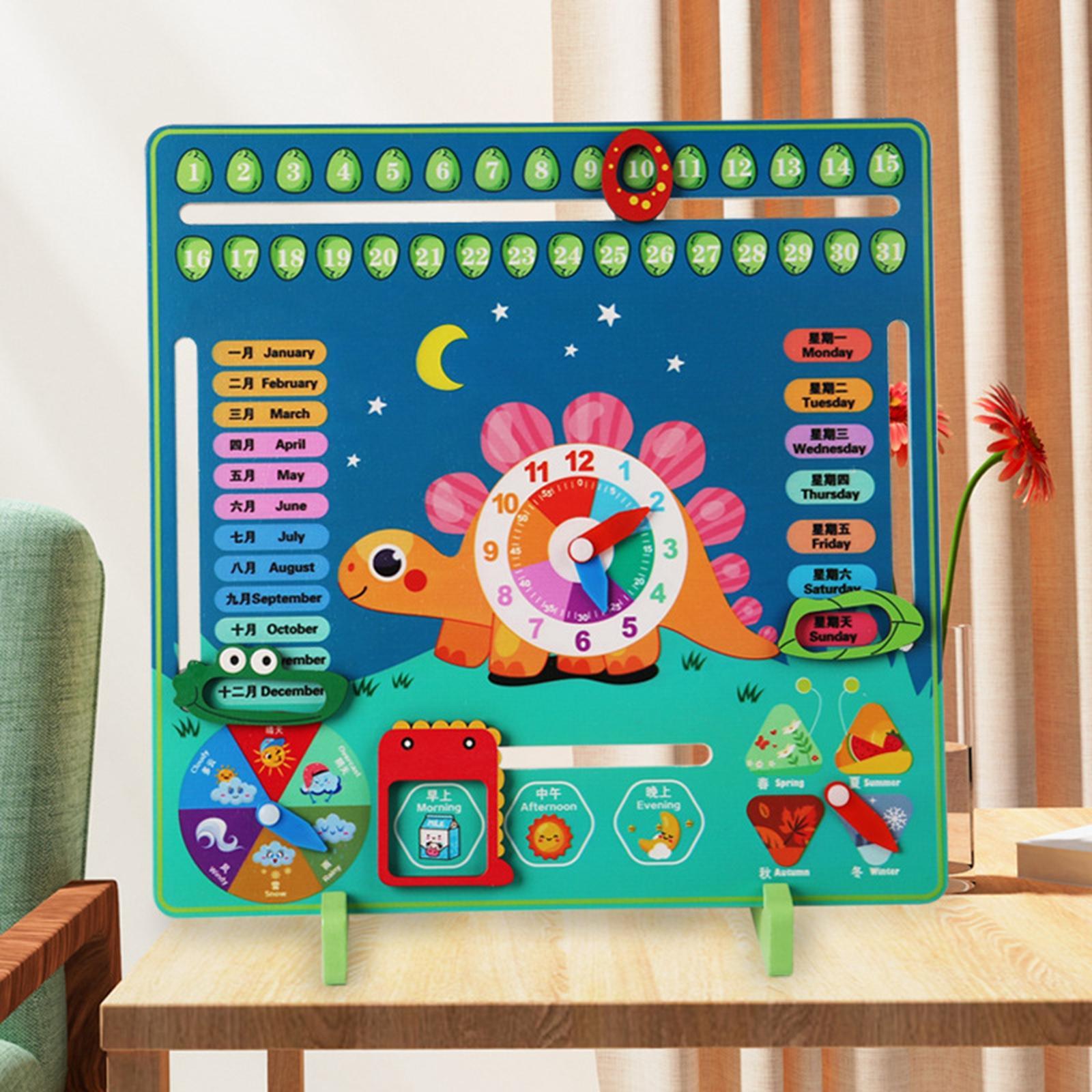 Wooden Calendar Clock Early Learning Educational Toy for Boy Preschool
