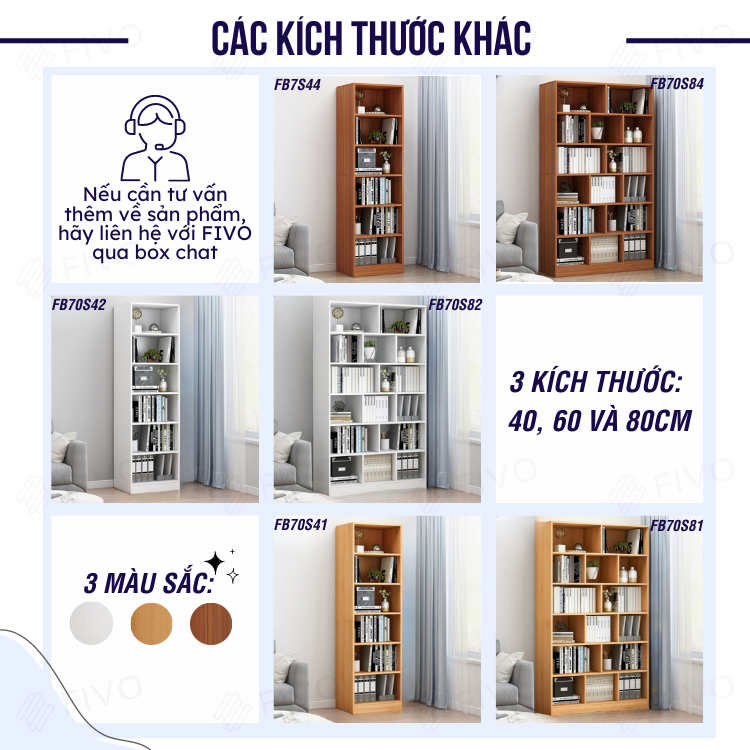 Kệ Sách Gỗ Để Sàn Đẹp FIVO Mã FB70 Chất Liệu Gỗ MDF Hàng Cao Cấp, Thiết Kế Nhỏ Gọn Vô Cùng Thanh Lịch, Kèm Tấm Lưng
