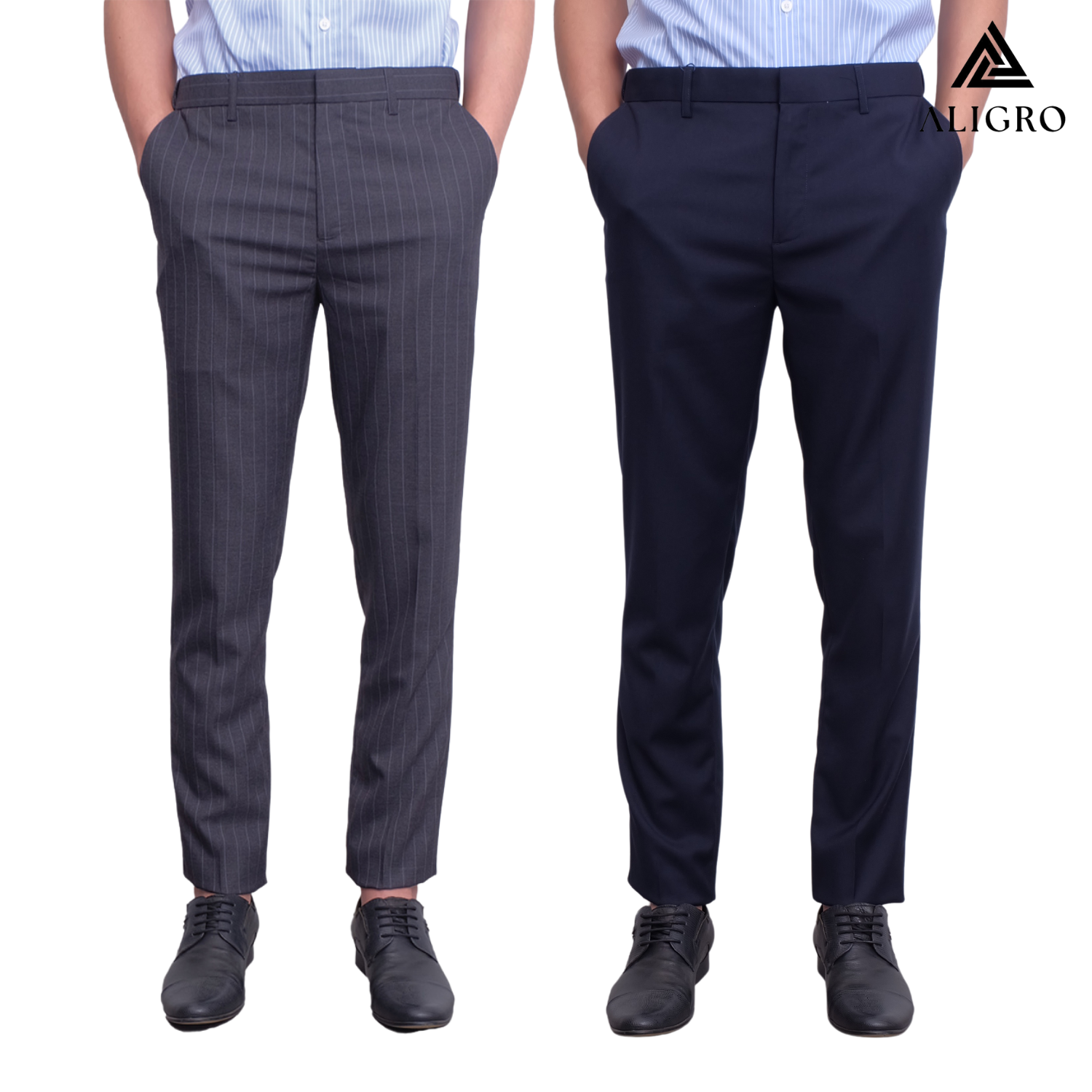 Quần Âu Nam Aligro Màu Xanh Kẻ Sọc Vàng Nhỏ Chất Liệu Cao Cấp, Chuẩn Form Slimfit, Tôn Dáng ALGO1057