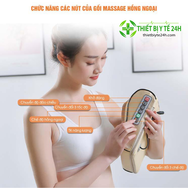 Gối Mát Xa, Gối Massage Hồng Ngoại Xoa Bóp Giảm Căng Thẳng 16 BI, Bảo Vệ Vai Gáy, Hỗ Trợ Mất Ngủ