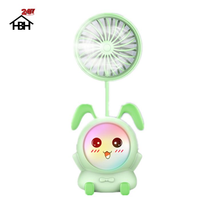 Quạt cầm tay mini tích điện để bàn có đèn đổi màu dễ thương HBH, hàng chính hãng