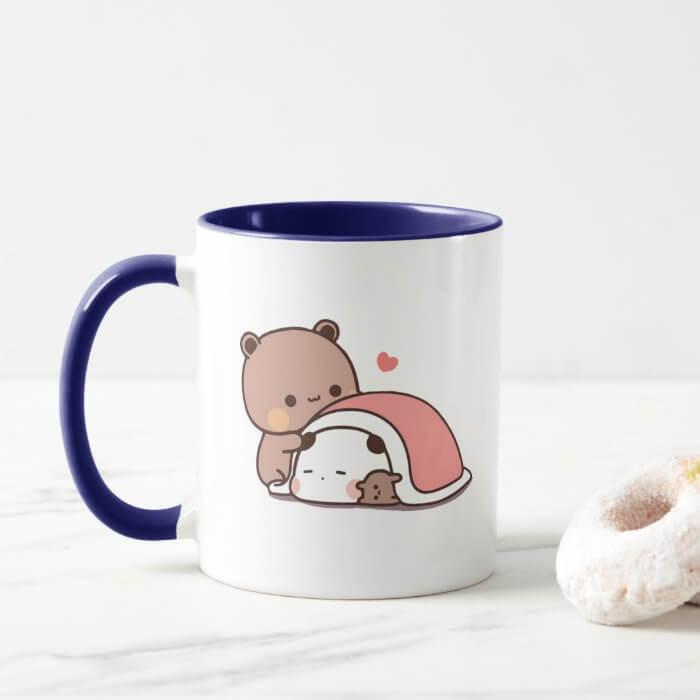Cốc sứ hình Gấu Peach và Goma dễ thương - Màu xanh tím