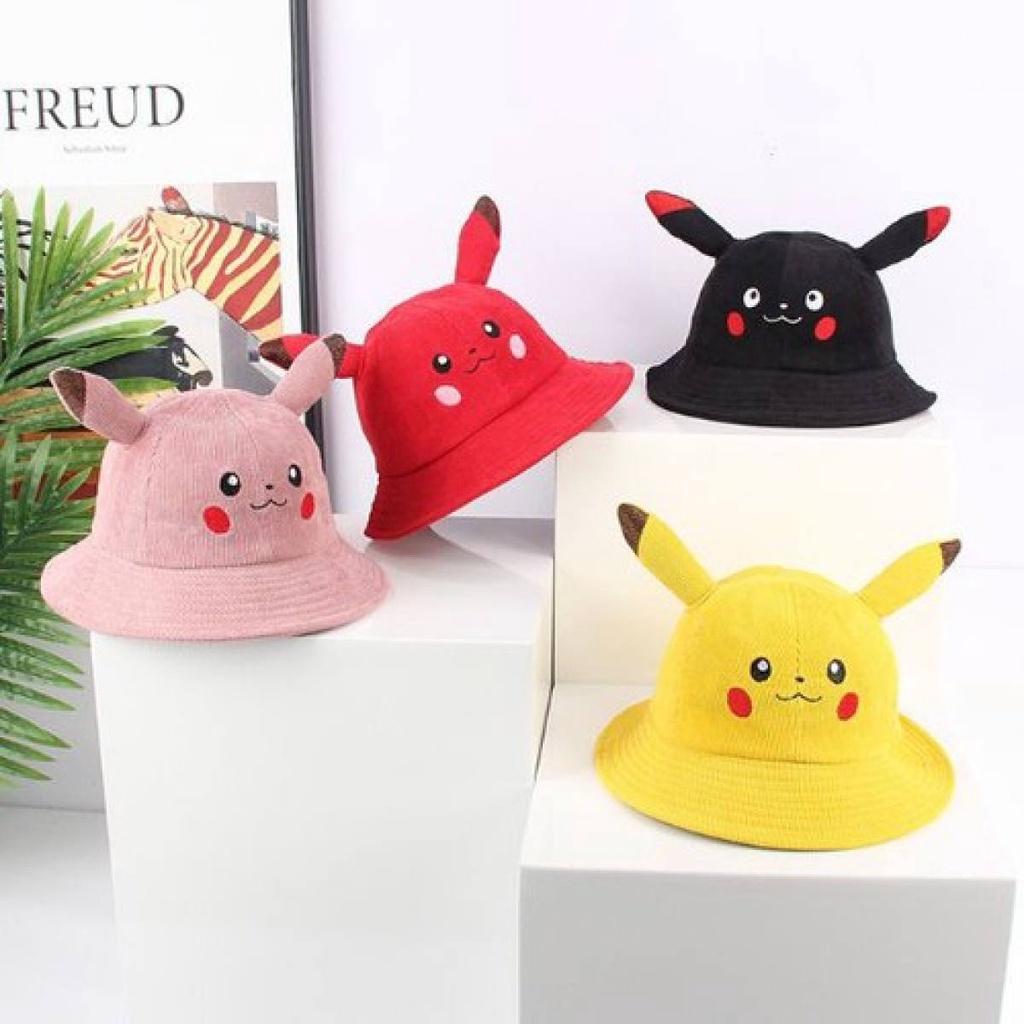 Nón cho bé (3-6 tuổi) , mũ Bucket vành tròn PIKACHU vải cotton mềm êm siêu dễ thương