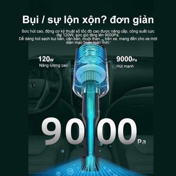 Máy Hút Bụi Cầm Tay Không Dây 9000Pa, Hút Bụi Ô Tô, Giường Nệm, Sofa, Laptop - HÀNG CHÍNH HÃNG