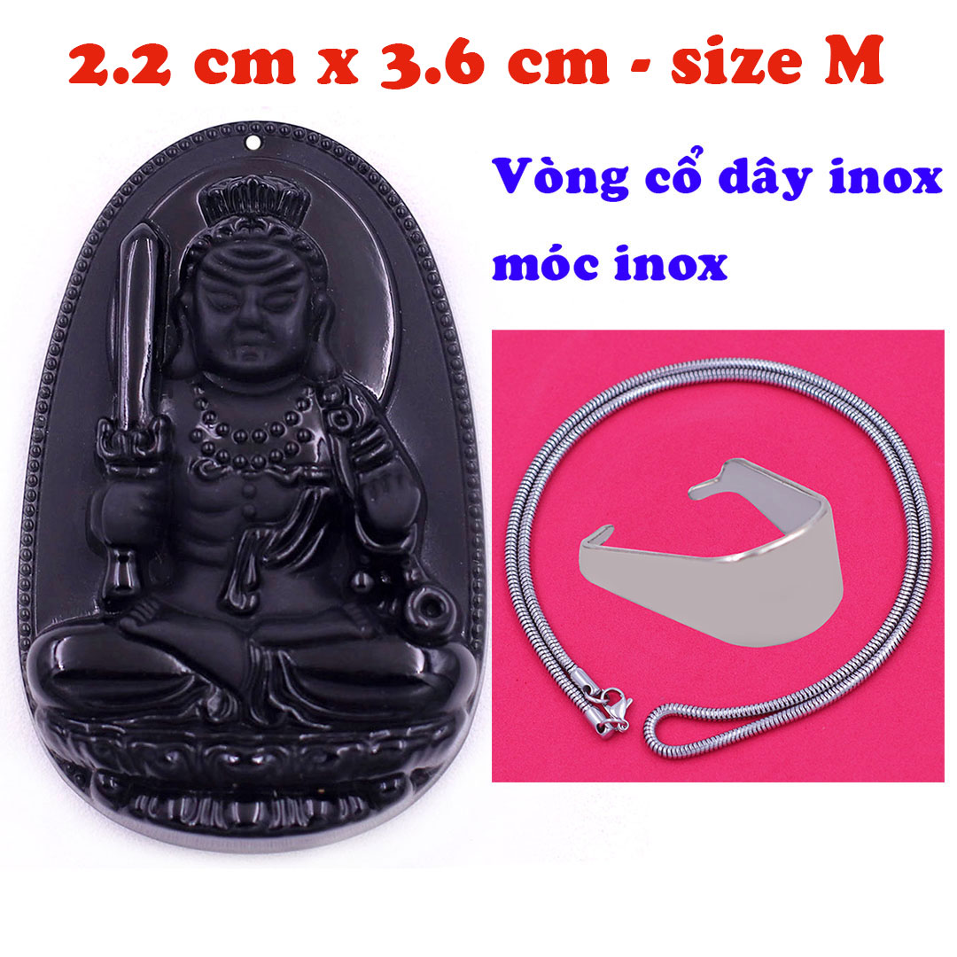 Mặt Phật Bất động minh vương đá thạch anh đen 3.6 cm kèm vòng cổ dây da đen - mặt dây chuyền size M, Mặt Phật bản mệnh