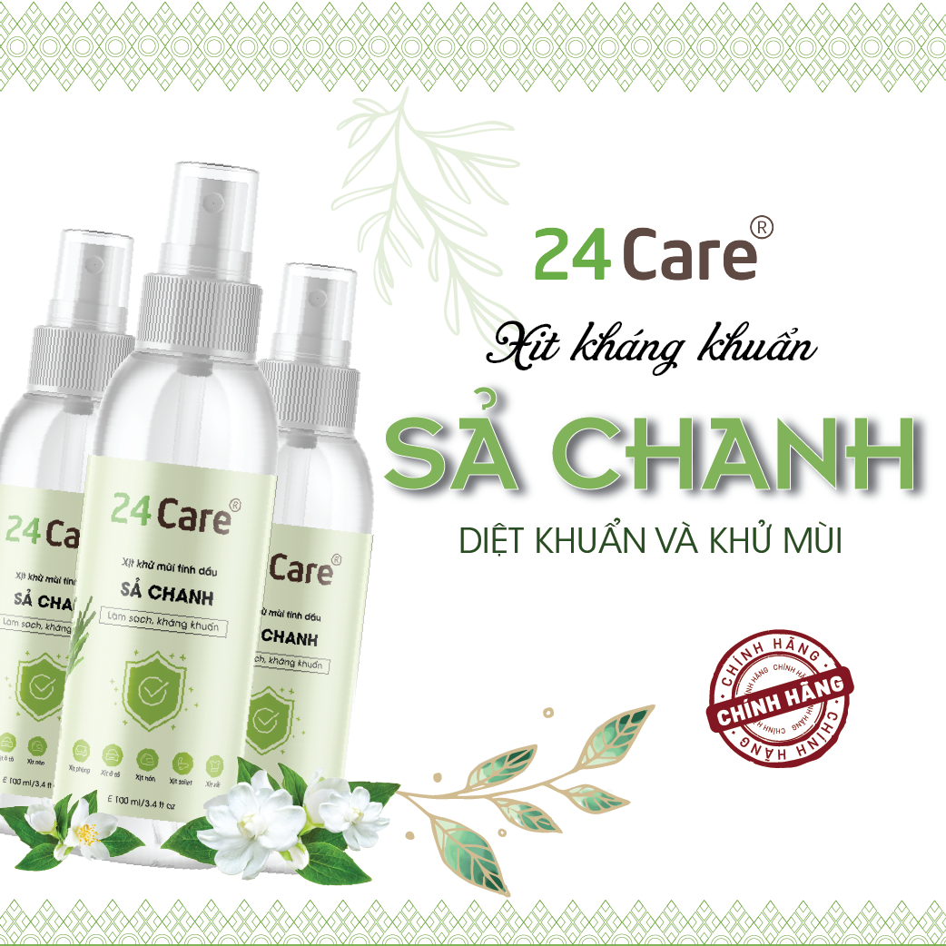 Xịt Phòng Tinh Dầu Hữu Cơ Organic 24Care - Kháng khuẩn - Khử mùi hôi - Đuổi muỗi, kiến ba khoan - côn trùng - Hương thơm thư giãn.