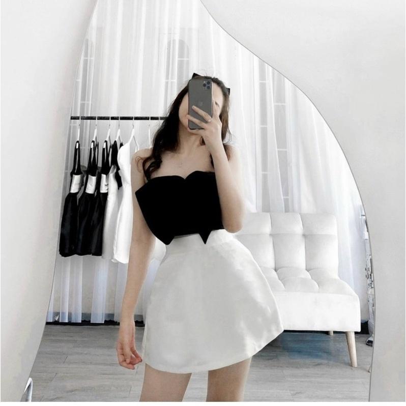 SET ÁO CROPTOP NƠ NGỰC KÈM CHÂN VÁY