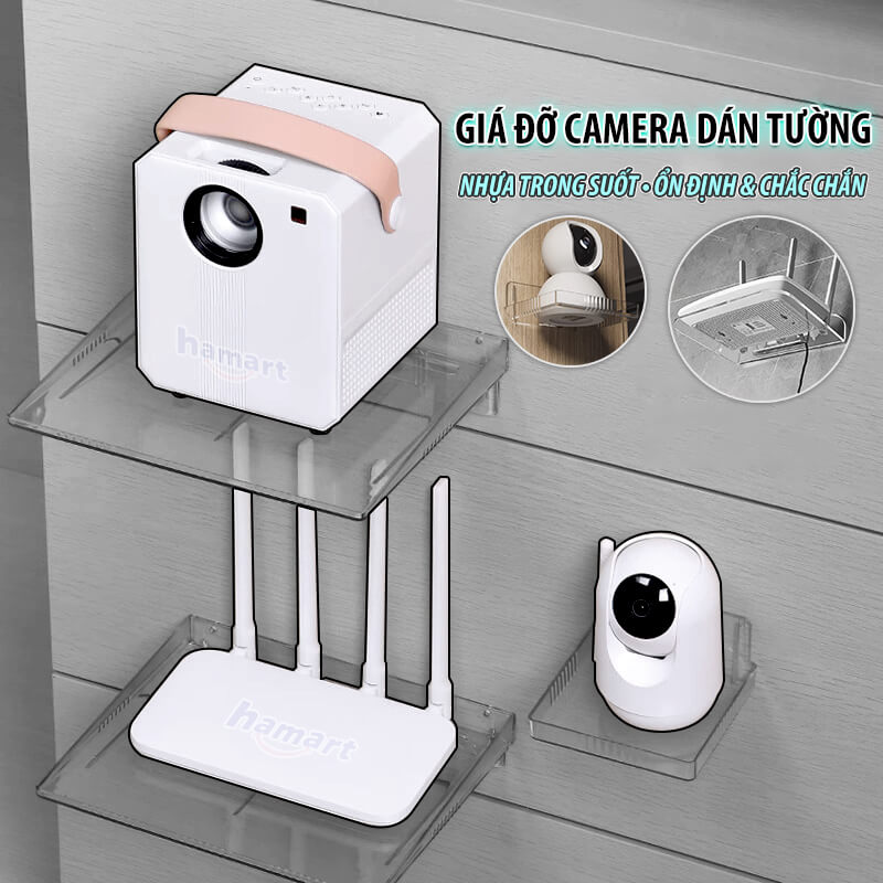 Giá Đỡ Camera IP Gắn Tường Hamart Kệ Để Router Wifi Dán Tường Nhựa Acrylic Trong Suốt Dính Chắc