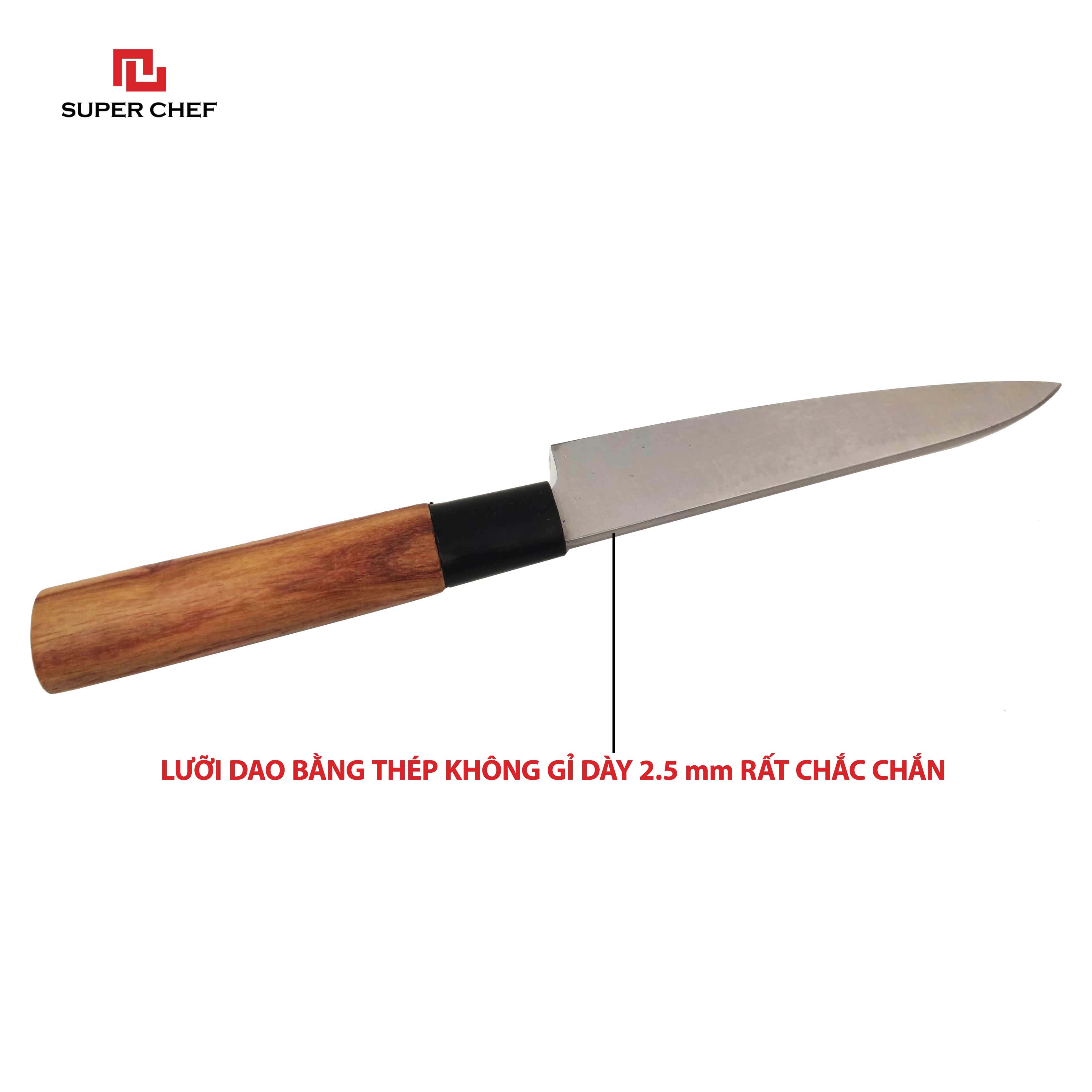 Dao Gọt Trái Cây Cán Gỗ Chính Hãng Super Chef Tiêu Chuẩn Dao Petty Nhật Siêu Sắc Bén, Lâu Cùn, Thép 5Cr15MoV Cao Cấp Không Gỉ Sét, An Toàn Vệ Sinh Cứng Cáp ( Lưỡi Dài 13.5cm)